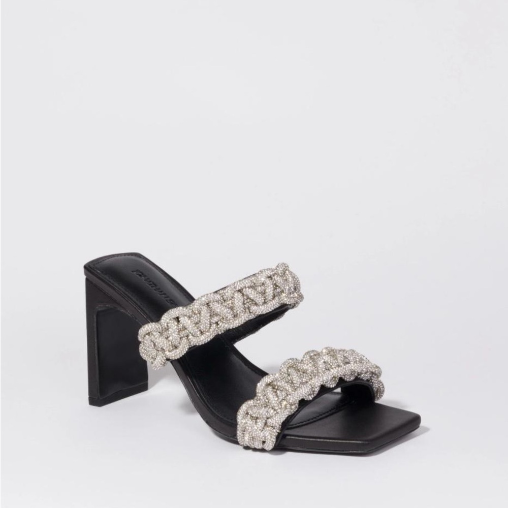 JONATHAN SIMKHAI Walker Crystal Rope Heeled Embellished Sandals in Black - NWT